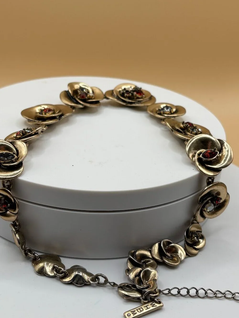WHBM White House Black Market Floral Rose Rhinestone Statement Necklace
